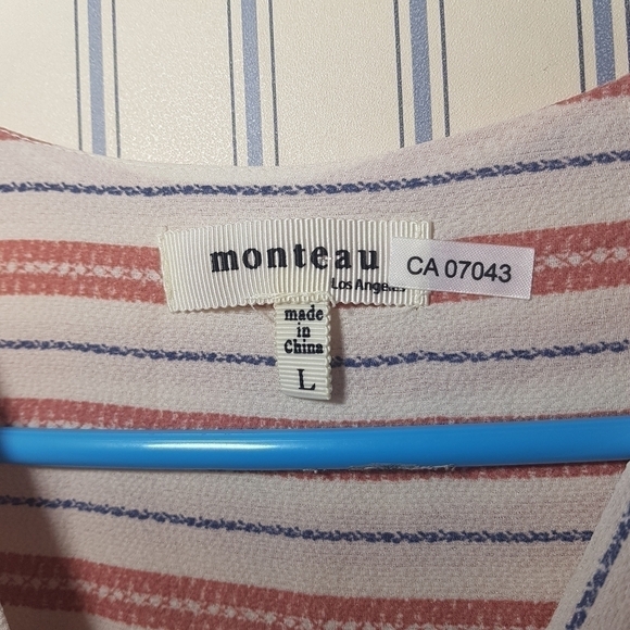 Monteau Faux Wrap Striped Short Sleeved Midi Dress With Tie Belt - Picture 9 of 10